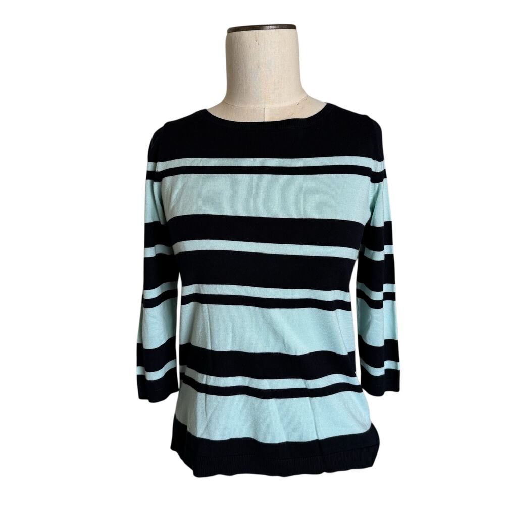 Talbots Sweater Women Size P Petite XS Blue Stripe Spring Classic Coastal Preppy